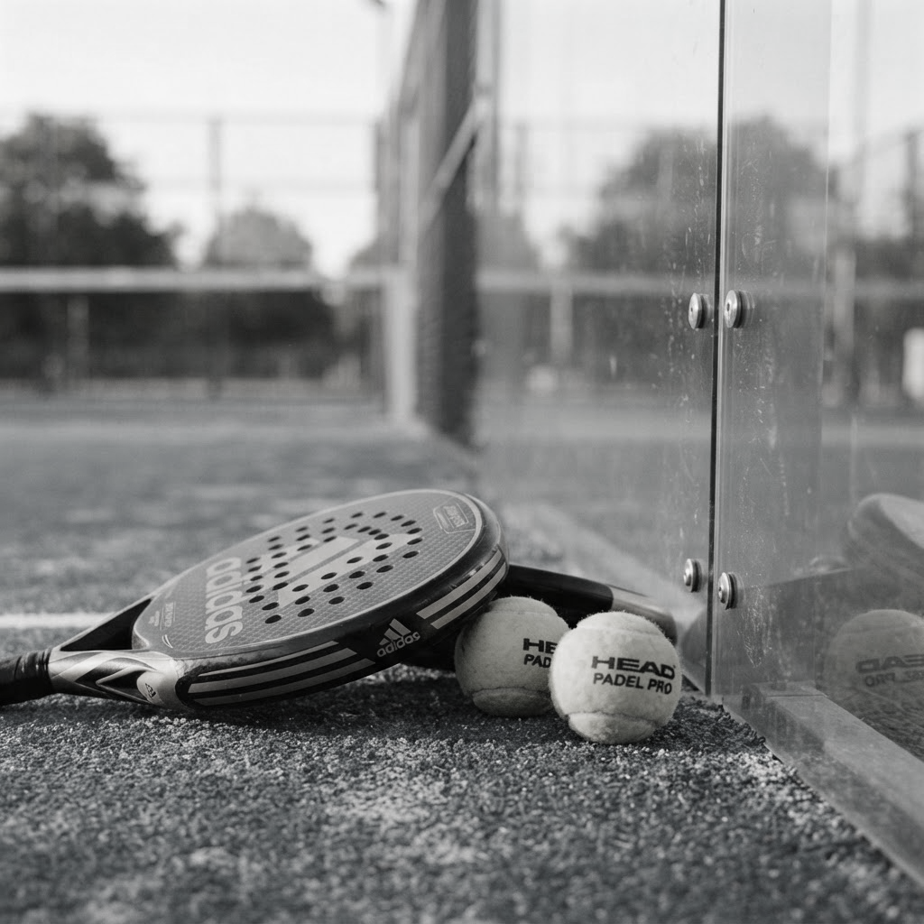 Padel-Schläger und Bälle auf dem Court
